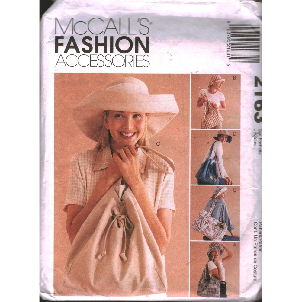 McCalls 2163 Sewing Pattern Hats and Totes Fashion Accessories One Size 1999